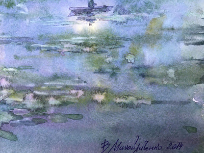 Watercolor painting Fishing at dusk Viktor Mikhailichenko