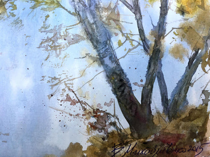 Watercolor painting Golden autumn Viktor Mikhailichenko