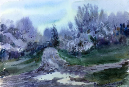 Watercolor painting At the crossroads Viktor Mikhailichenko