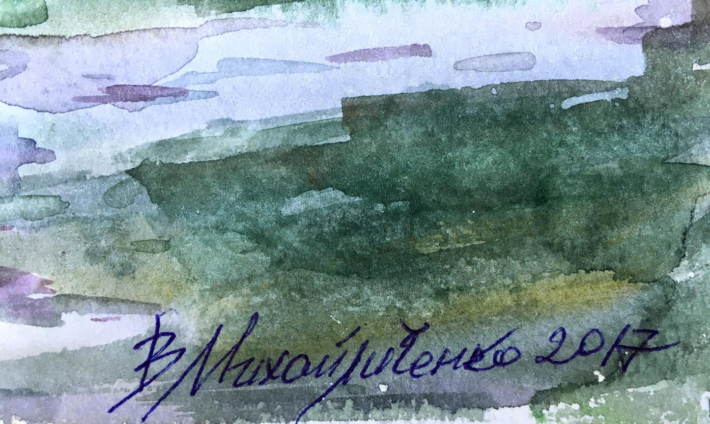 Watercolor painting At the crossroads Viktor Mikhailichenko