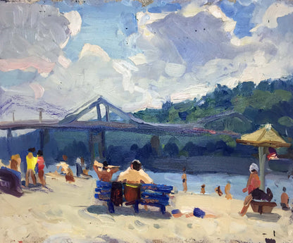 Oil painting By the river bank Popov I. A.
