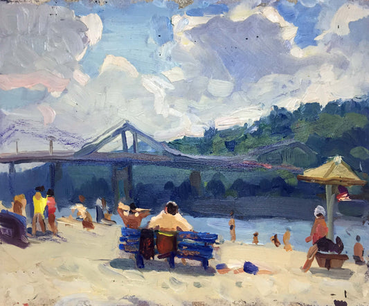 Oil painting By the river bank Popov I. A.