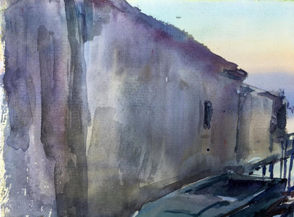 Watercolor painting House by the river Viktor Mikhailichenko