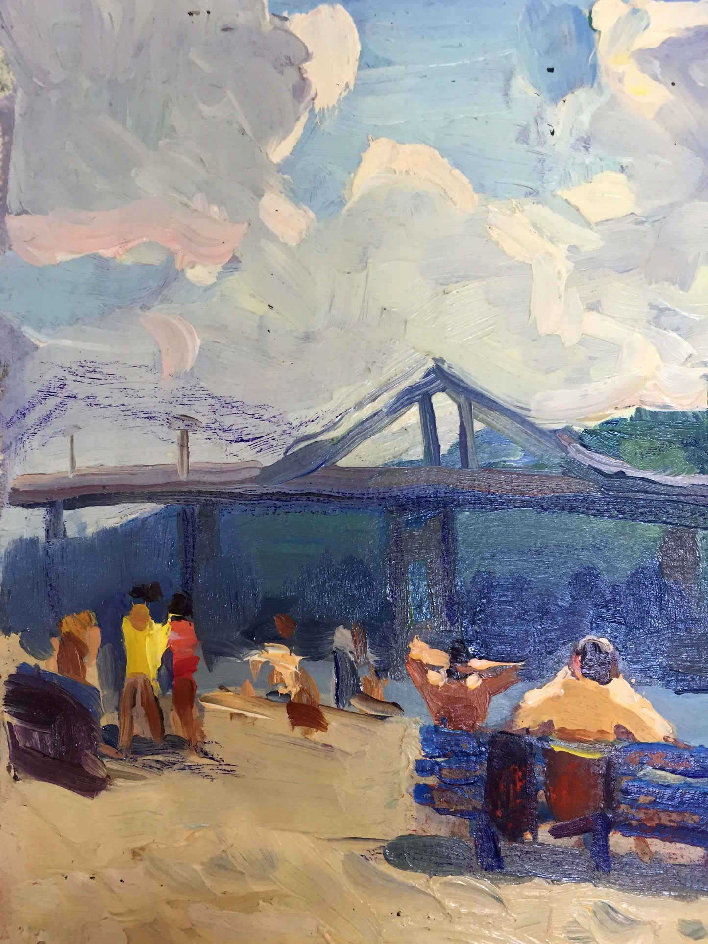Oil painting By the river bank Popov I. A.