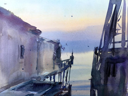 Watercolor painting House by the river Viktor Mikhailichenko
