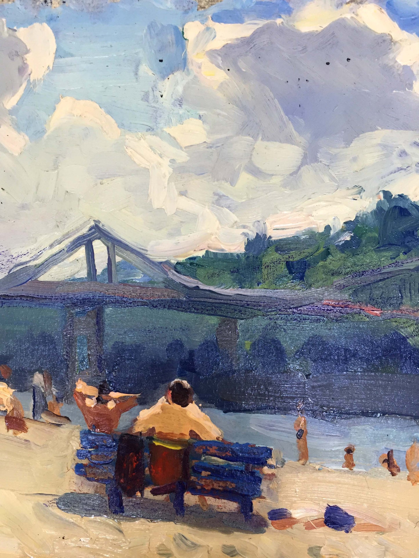 Oil painting By the river bank Popov I. A.
