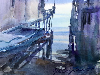 Watercolor painting House by the river Viktor Mikhailichenko