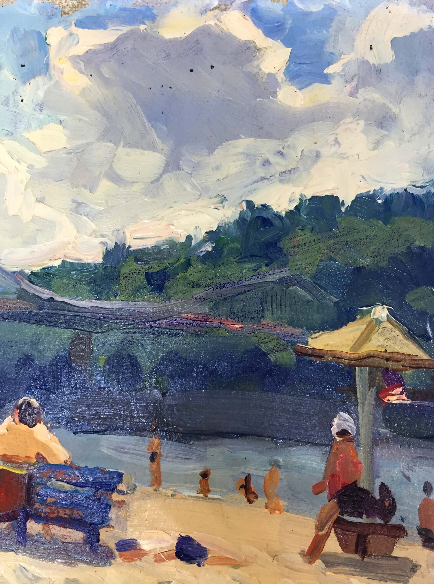 Oil painting By the river bank Popov I. A.