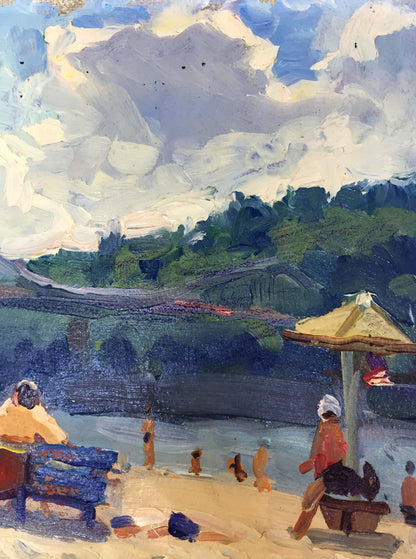 Oil painting By the river bank Popov I. A.