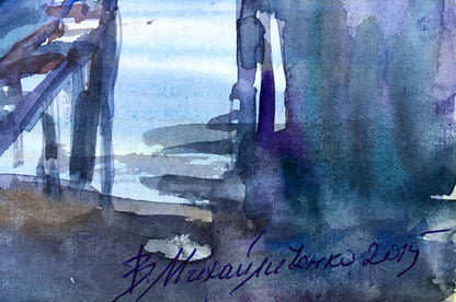 Watercolor painting House by the river Viktor Mikhailichenko