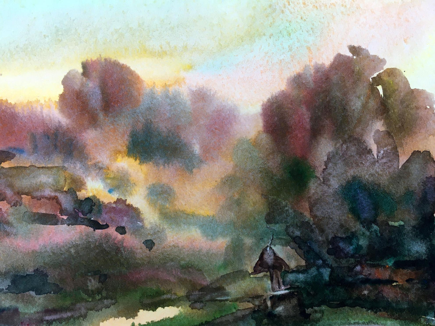 Watercolor painting Rural landscape Viktor Mikhailichenko