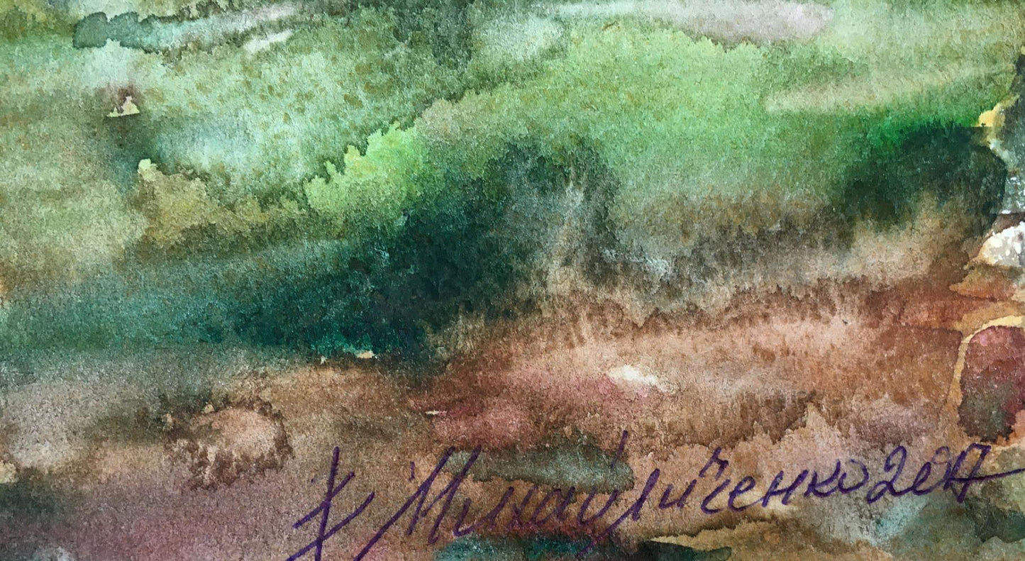 Watercolor painting Rural landscape Viktor Mikhailichenko