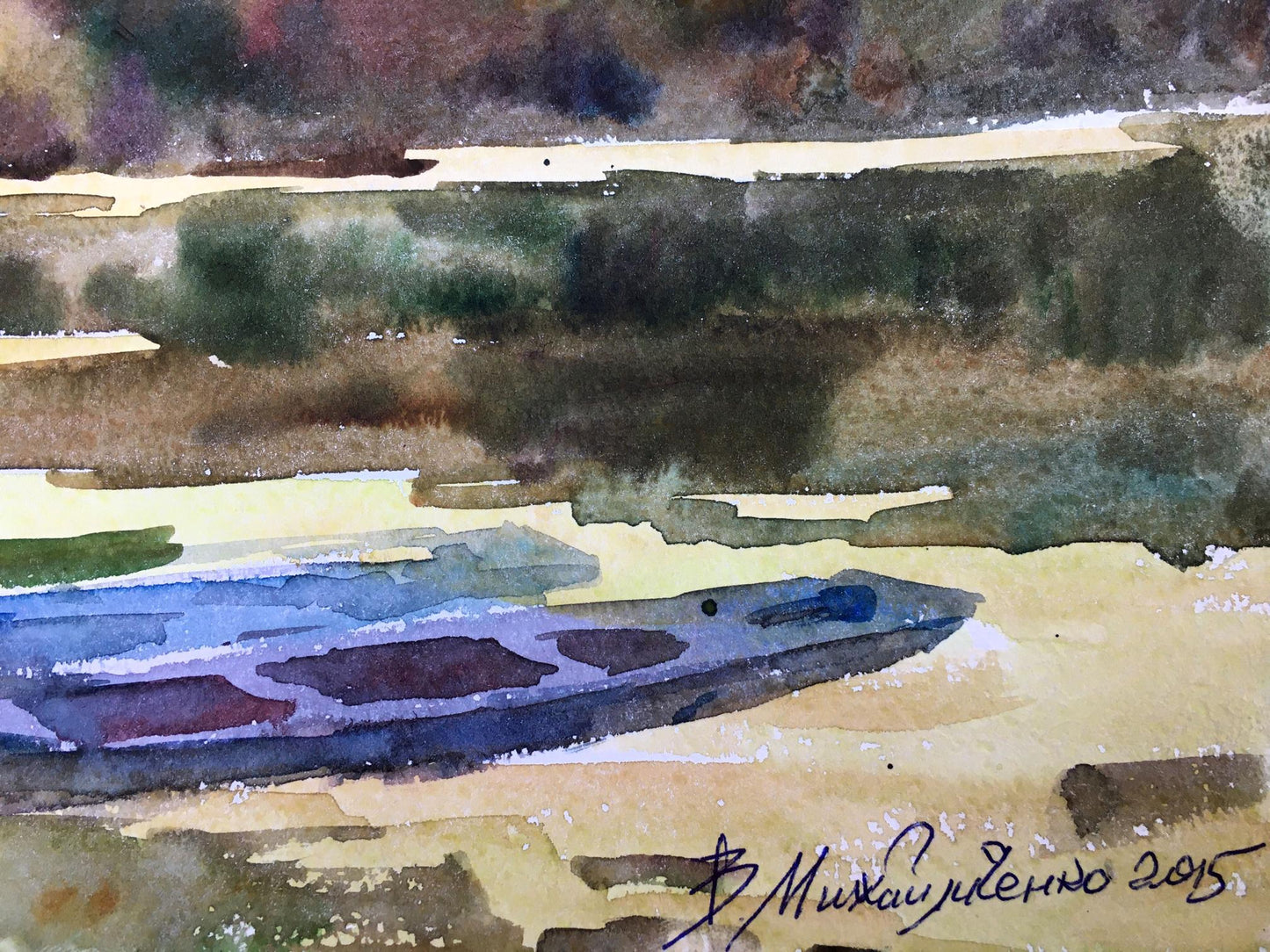 Watercolor painting Boats on the shore Viktor Mikhailichenko