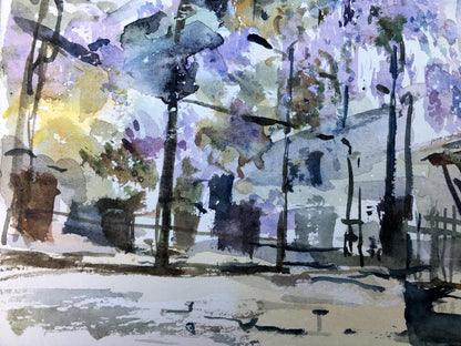 Watercolor painting House view Viktor Mikhailichenko