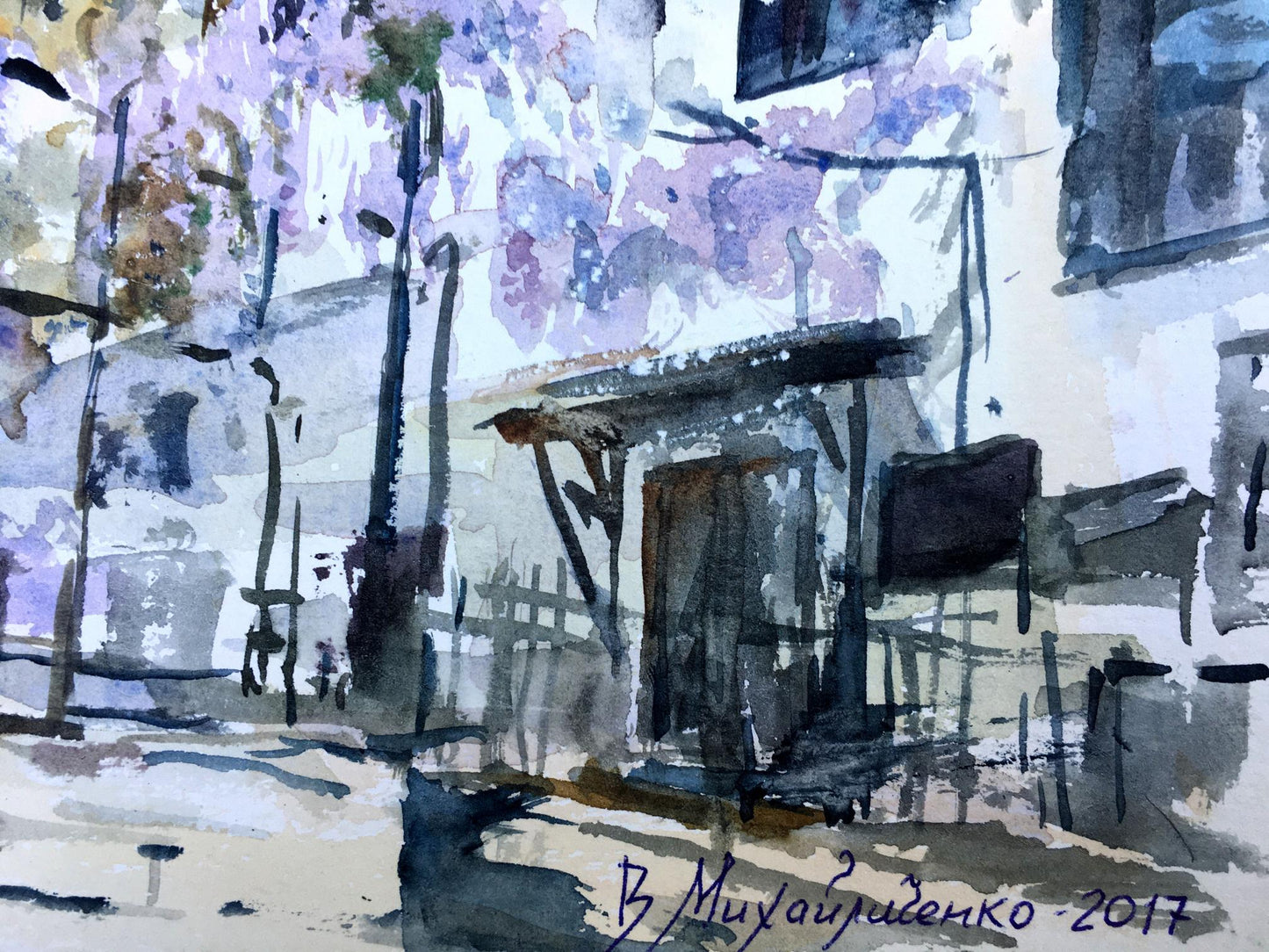 Watercolor painting House view Viktor Mikhailichenko