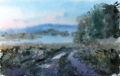 Watercolor painting Road to the forest Viktor Mikhailichenko
