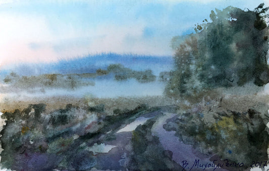 Watercolor painting Road to the forest Viktor Mikhailichenko