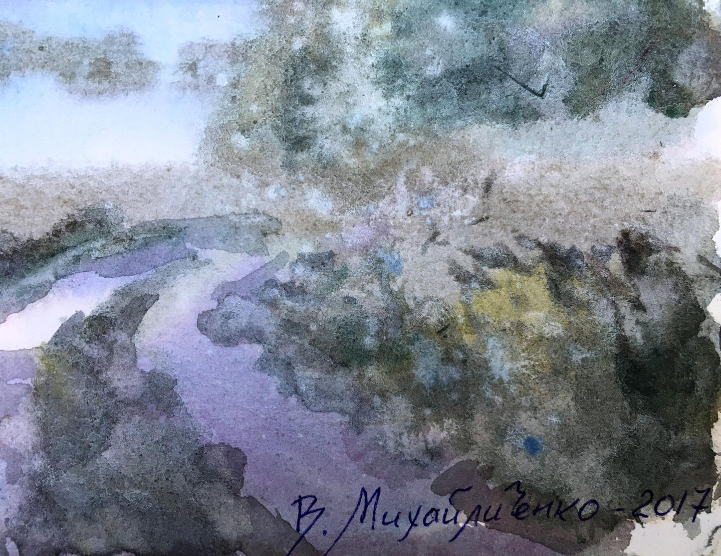 Watercolor painting Road to the forest Viktor Mikhailichenko