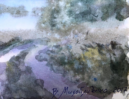 Watercolor painting Road to the forest Viktor Mikhailichenko