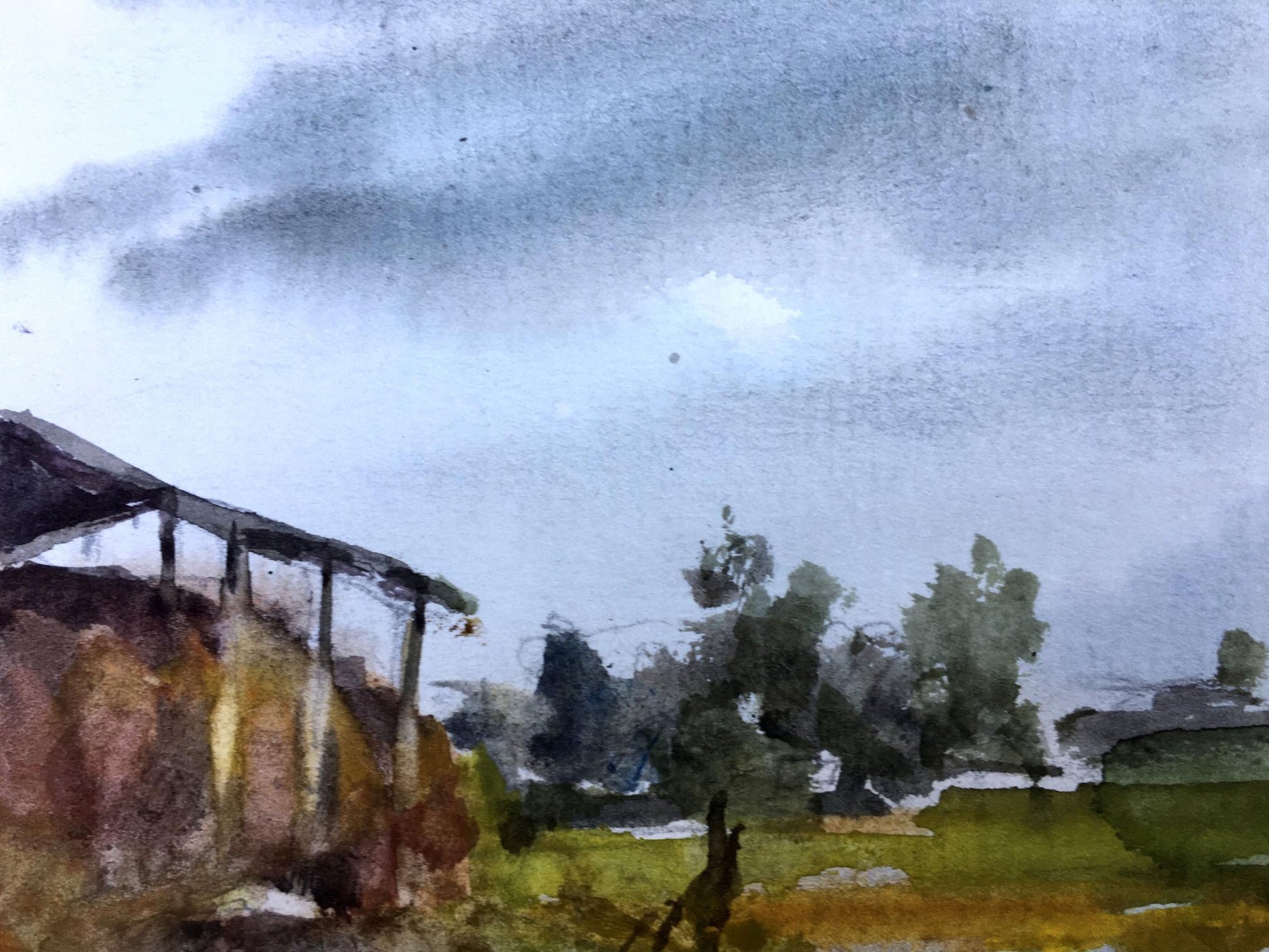 Watercolor painting titled A Stack of Hay by Viktor Mikhailichenko