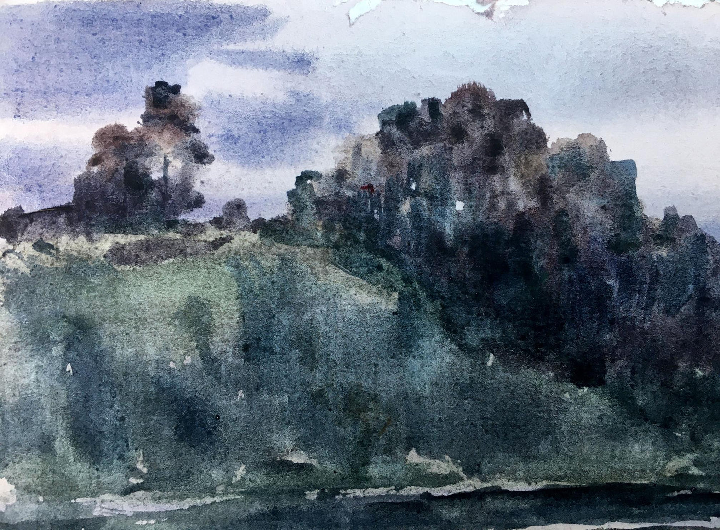 Watercolor painting Twilight by the river Viktor Mikhailichenko