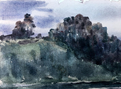 Watercolor painting Twilight by the river Viktor Mikhailichenko