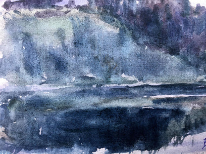 Watercolor painting Twilight by the river Viktor Mikhailichenko