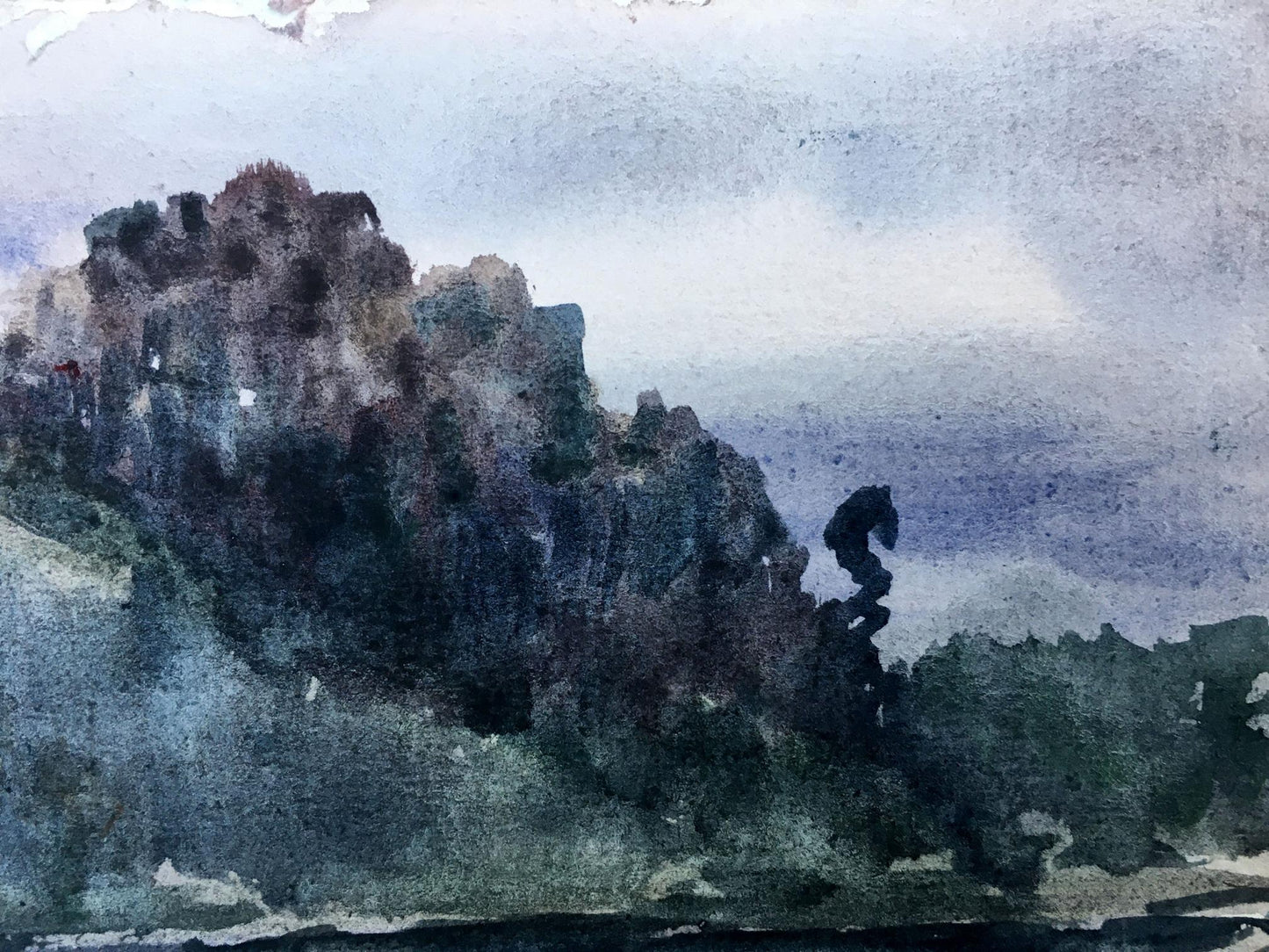 Watercolor painting Twilight by the river Viktor Mikhailichenko