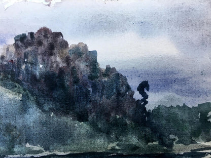 Watercolor painting Twilight by the river Viktor Mikhailichenko