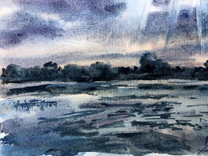 Watercolor painting Clearance through the clouds Viktor Mikhailichenko