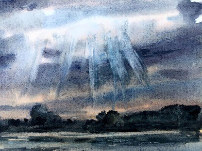 Watercolor painting Clearance through the clouds Viktor Mikhailichenko