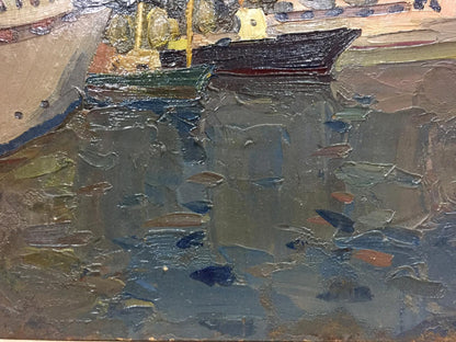Oil painting Ship port Karelin Vyacheslav