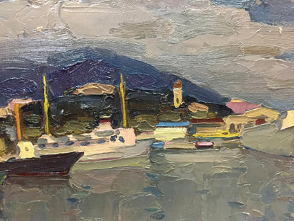 Oil painting Ship port Karelin Vyacheslav