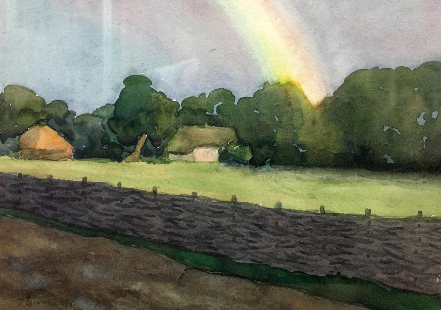 Watercolor painting Landscape with a rainbow Tsyupka Ivan Kirillovich