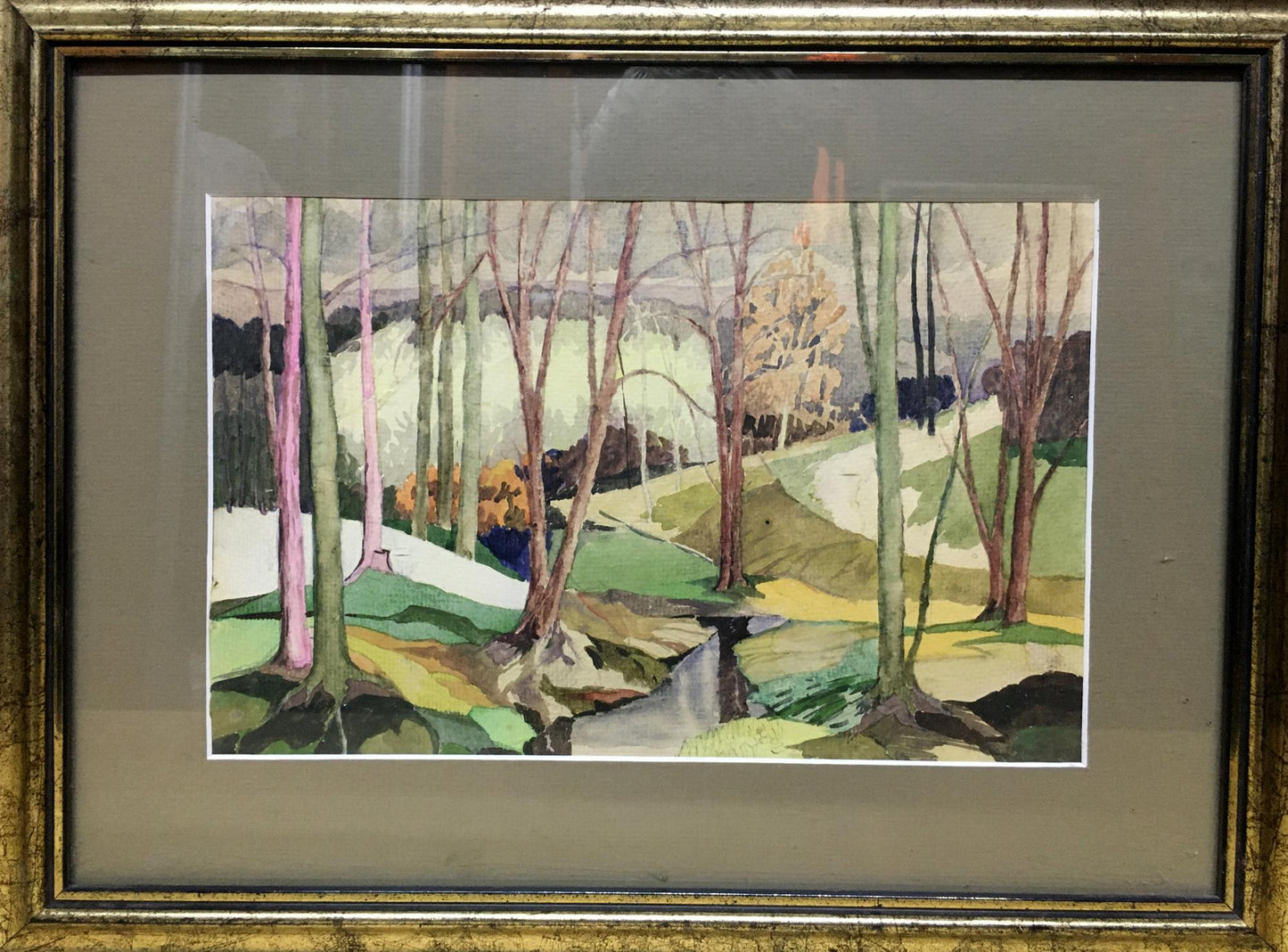 Watercolor painting Forest stream V. Olisevich