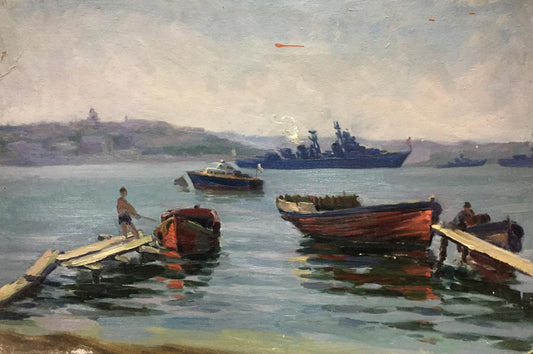 Oil painting In the Sevastopol Bay Kolomoitsev Petr Mikhailovich