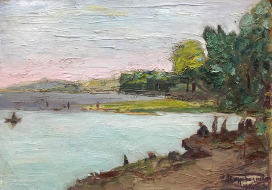 Oil painting People by the river Fedir Zotykovych Konovalyuk