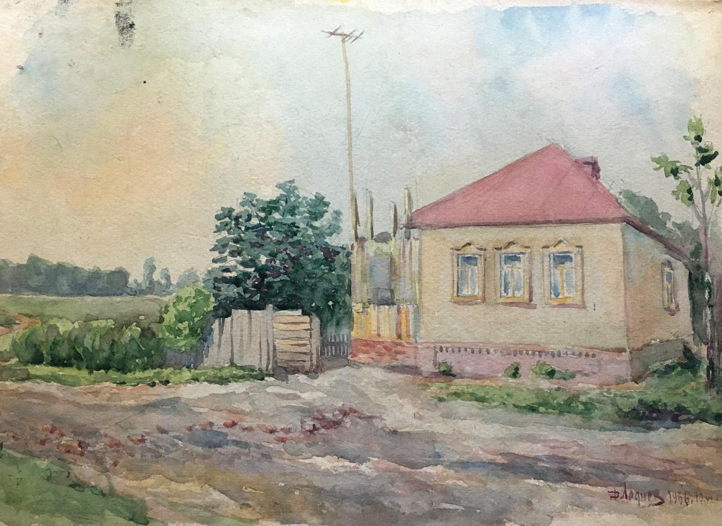 Watercolor painting Village Dmitry Lednev