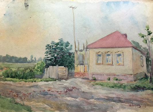 Watercolor painting Village Dmitry Lednev