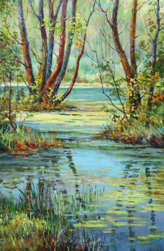 Oil painting Landscape with a swamp in the forest Anatolii Duhnevich