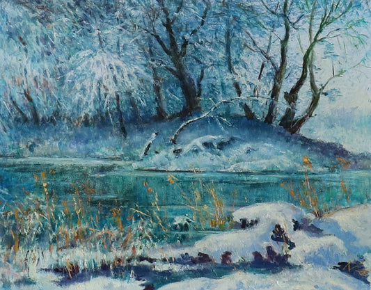 Oil painting Winter evening Anatolii Duhnevich