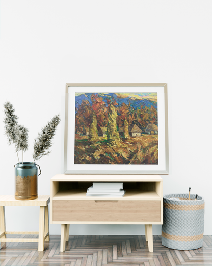Village landscape Art Autumn 