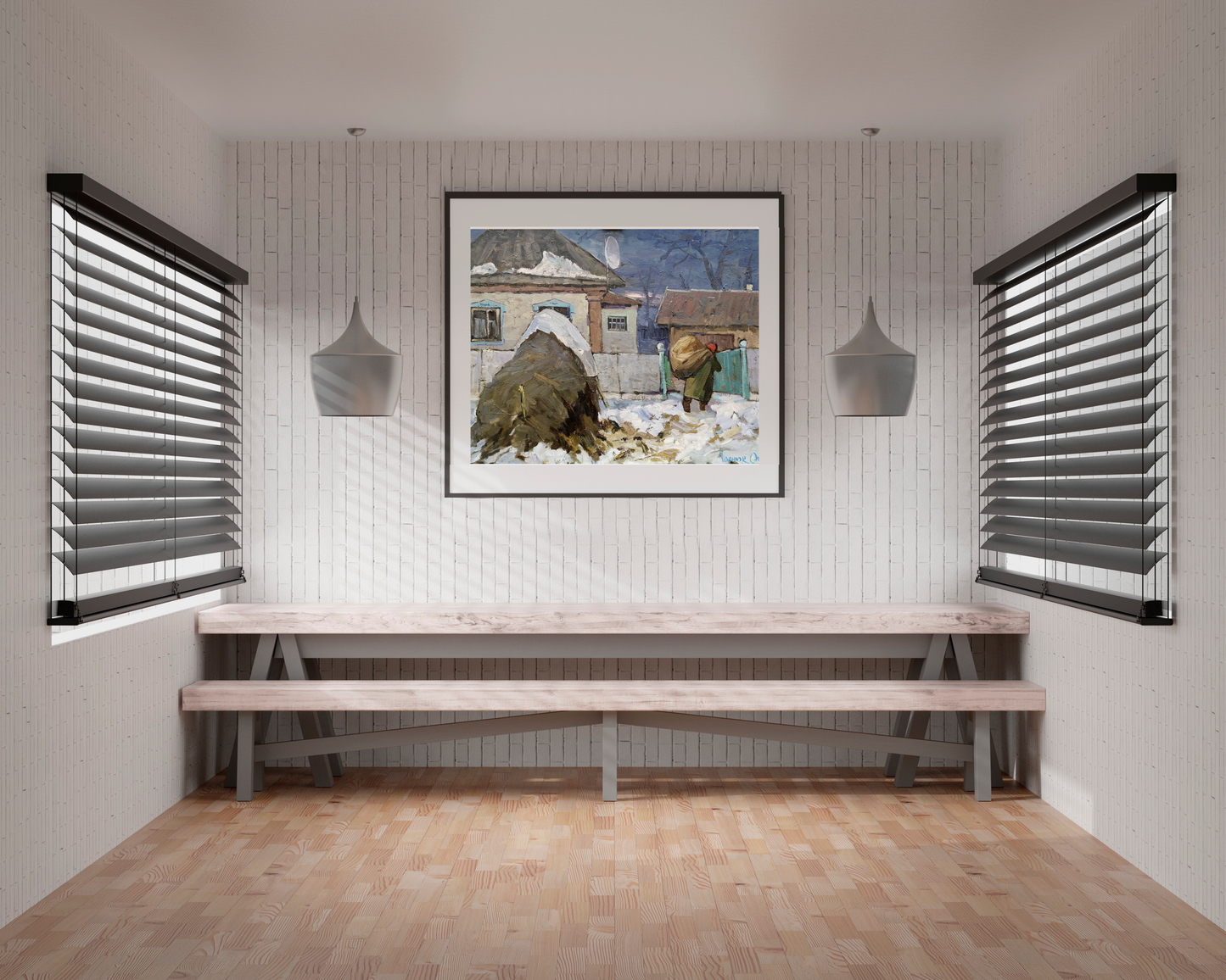 Winter Village landscape Art