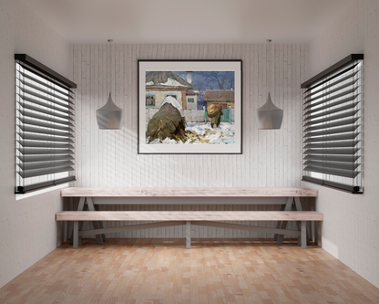 Winter Village landscape Art