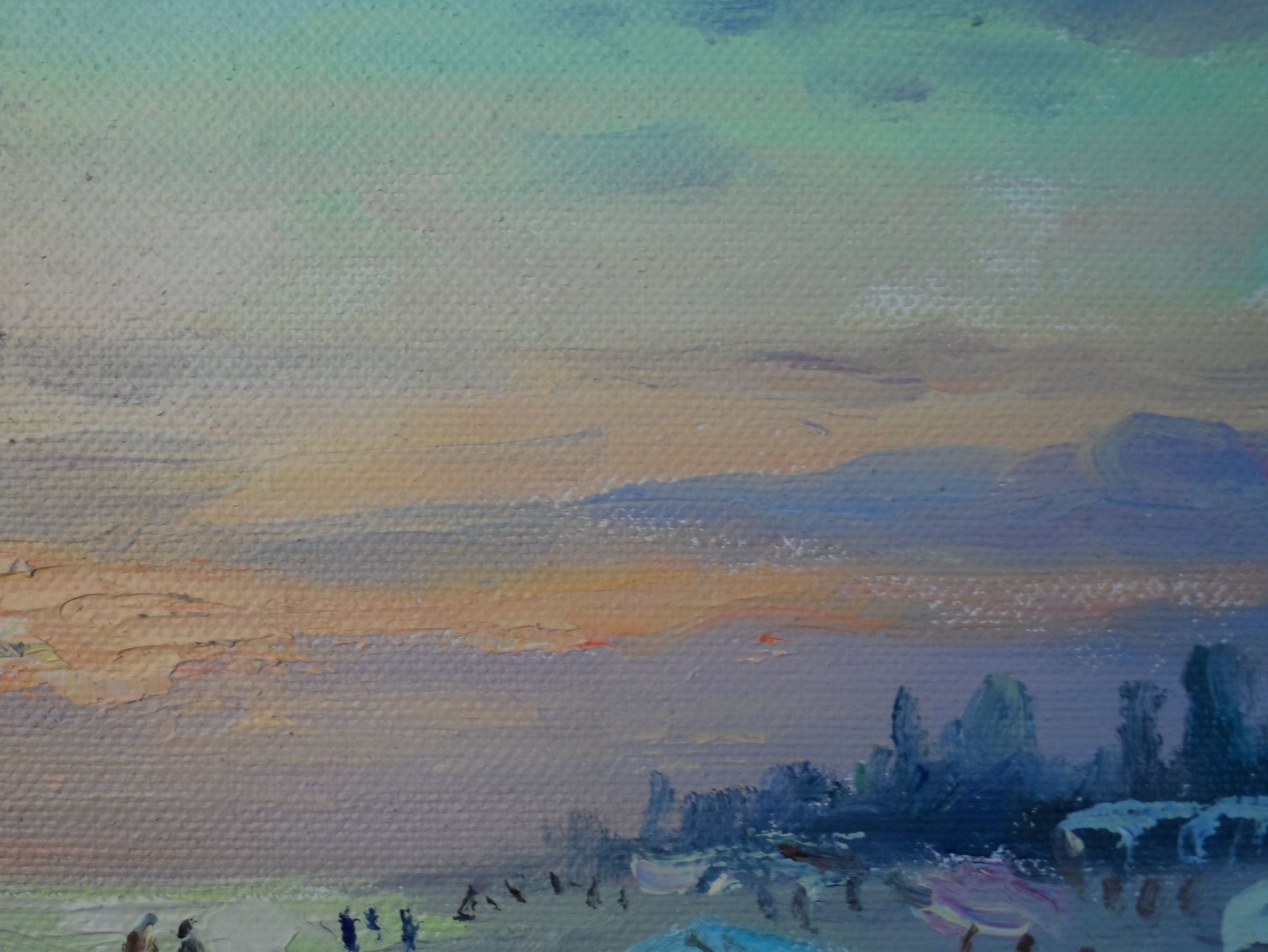 Oil painting Evening beach