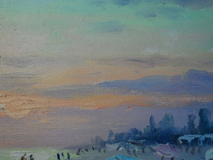 Oil painting Evening beach