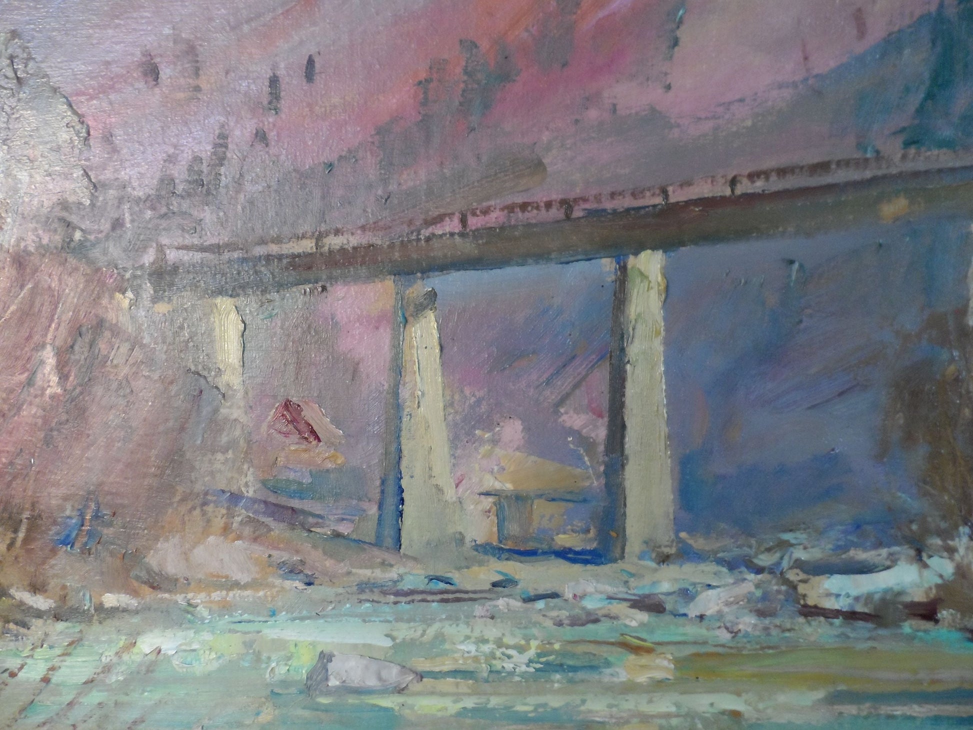 Oil painting Bridge in mountains