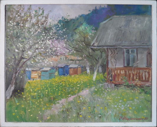 Oil painting Spring. beehives Mishurovsky V. V.