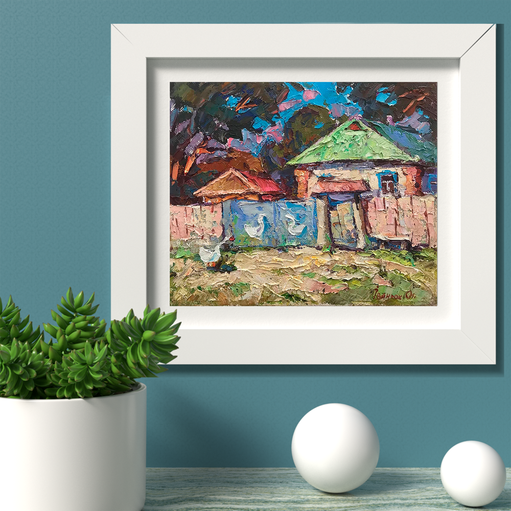 Oil Painting Nature Landscape Village landscape Art 