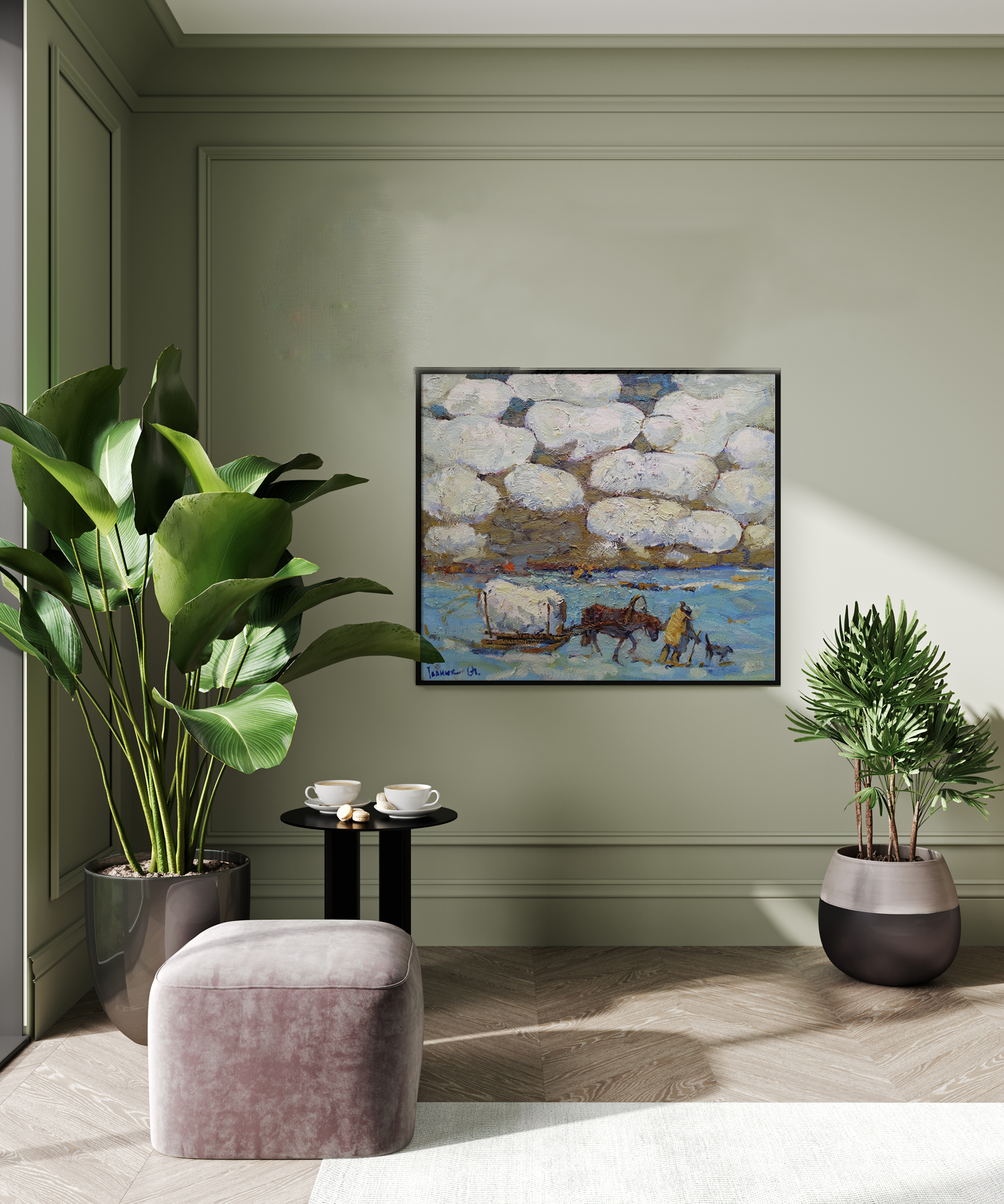 Oil painting Covered with snow 